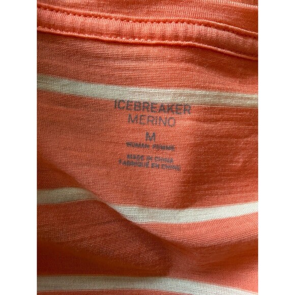 Icebreaker Womens Merino Wool T-Shirt Size M Coral Striped Sustainable Granola - Picture 5 of 11